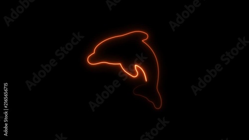 Neon glowing dolphin silhouette animation on black background