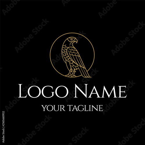 Peregrine Falcon Logo. Outline Eagle Symbol. Modern Bird Vector Element Design Template.