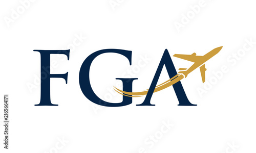 Фотография Professional logo featuring dark blue FGA letters with a golden airplane forming the crossbar of the A, symbolizing flight and travel