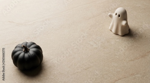Obraz na płótnie Dark pumpkin and ghost figure on textured surface