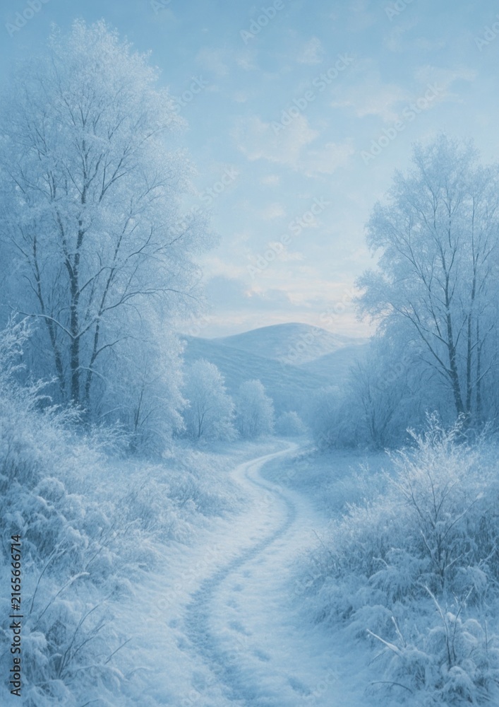 Fototapeta premium Serene snowy winter landscape.