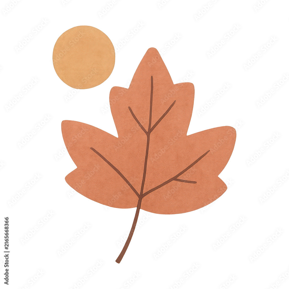 Fototapeta premium PNG Autumn leaf with sun illustration.
