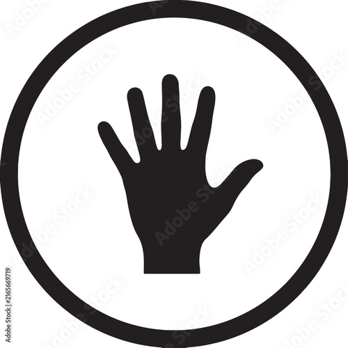 A  hand silhouette icon centered inside a circular border representing a stop or warning sign concept