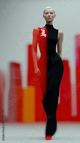 Elegant Red One-Piece Fashion Dress on Stylish Model