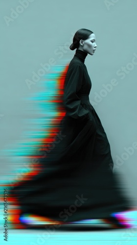 Stylish Black Fashion Model in One-Piece Garment Portrait