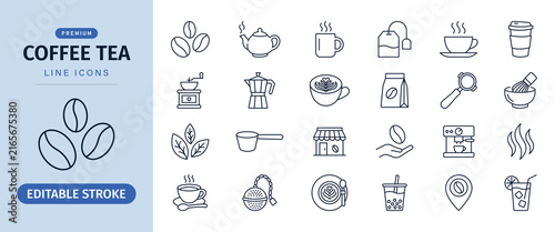 Coffee tea line icon set for cafe shop and beverage drink, vector illustration 