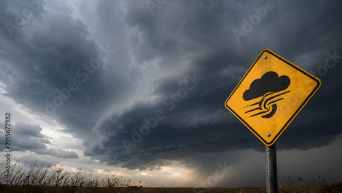 Severe Weather Warning Panel Under Storm Clouds