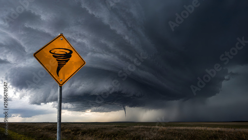 Tornado Warning Marker Beneath Supercell Storm