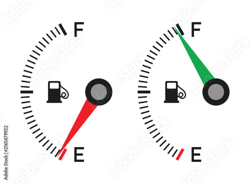 Fuel tank meter icon in flat style. Petrol gauge dashboard vector illustration on isolated background. Energy indicator sign business concept.