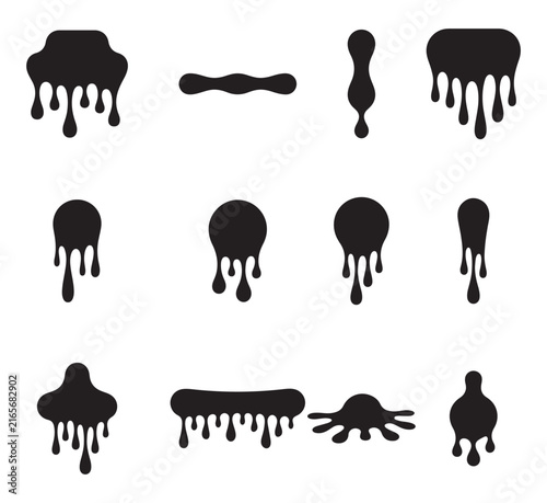 Dripping Liquid Blob Shapes Set, Black Melting Paint and Goo Splash Silhouettes