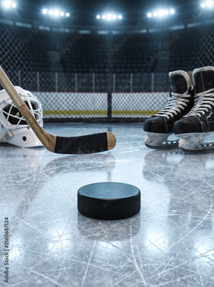 Naklejka premium hockey puck stick ice gates helmet skates arena sport game