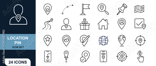 Location Pin and GPS Navigation Line Icon Set Vector – Geolocation, Map, Address and Wayfinding Icons