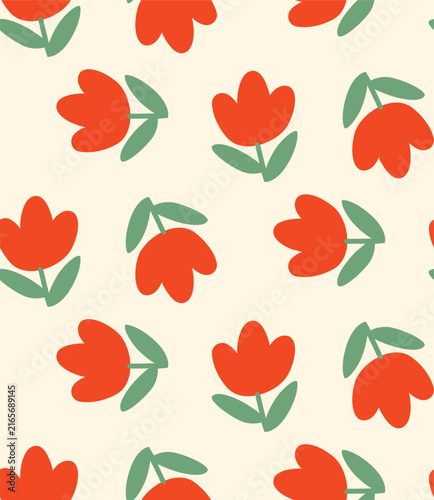 Bild auf Leinwand seamless pattern with red tulip floral pattern isolated yellow background