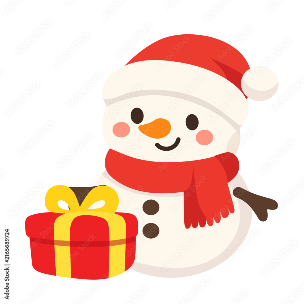 Fototapeta premium Cute Christmas Snowman Holding a Gift