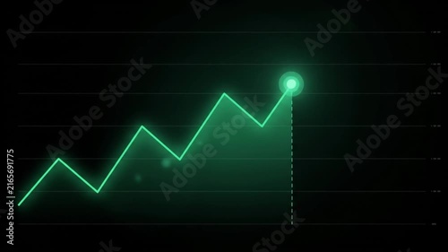 Green glowing financial chart with an upward trend showing economic growth, investment success, market profit and business progress