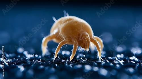 Dust mite dermatophagoides microscopic creature on dark fabric
