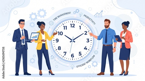 Professionals discussing time management and productivity