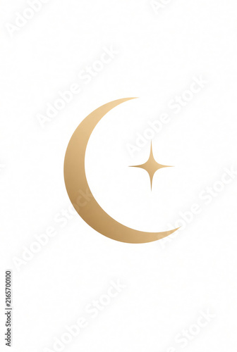 Elegant minimalist crescent moon logo symbol, smooth geometric crescent combined with one small abstract star, premium clean vector style, isolated on white background, no text, no letters