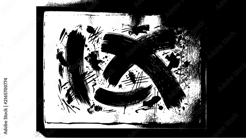 Obraz premium Abstract black ink curved brush stroke paint texture vector illustration
