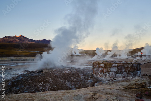 Photography Géiseres del tatio thermal field with erupting steam