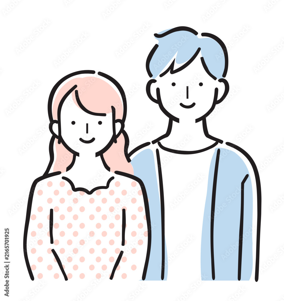Obraz premium 夫婦のイラスト シンプルカラー カップル・男女・家族