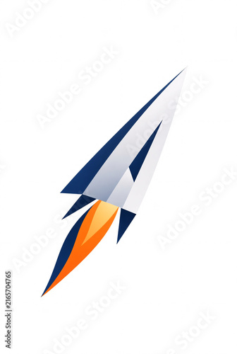  Minimal abstract rocket logo launching upward, streamlined geometric spacecraft with simple flame trail, modern startup vector symbol, isolated on pure white background, no text, no letters