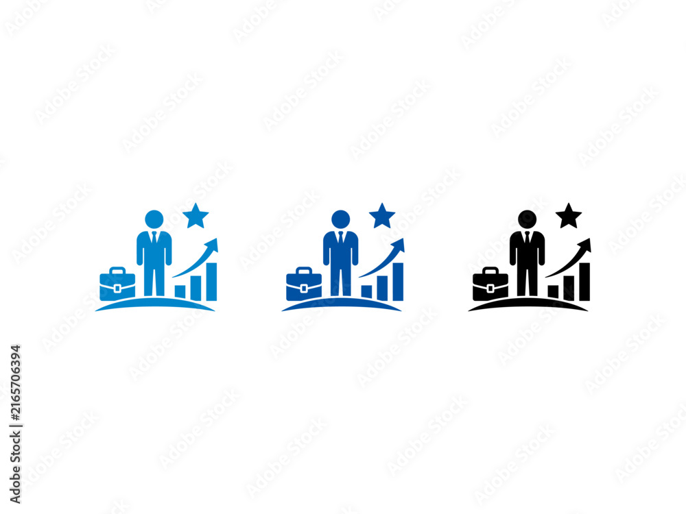Fototapeta premium Business growth and career success icon set featuring professional businessman with financial chart and star.