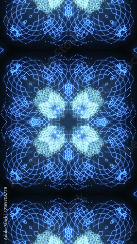 Blue and cyan glowing floral ornamental pattern for phone wallpaper and mobile background