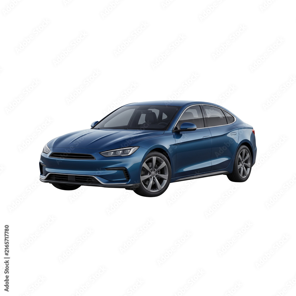 Naklejka premium Sleek Blue Sedan Isolated Clipart with Modern Luxury Design Stylish Body Alloy Wheels and Contemporary Automotive Transportation
