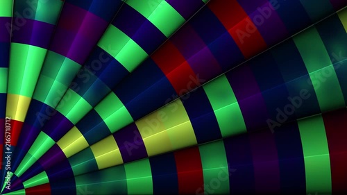 High-quality 4K abstract video featuring procedural JavaScript mesh gradients. This dynamic animation showcases a segmented, radial geometric pattern with smooth, glossy, 3D-like reflections. 