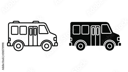 Small shuttle bus vehicle vector icon isolated on transparent background