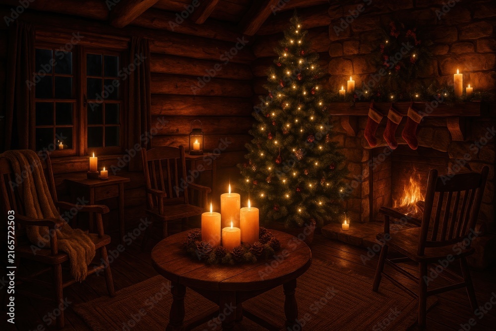 Fototapeta premium Cozy cabin Christmas ambiance.