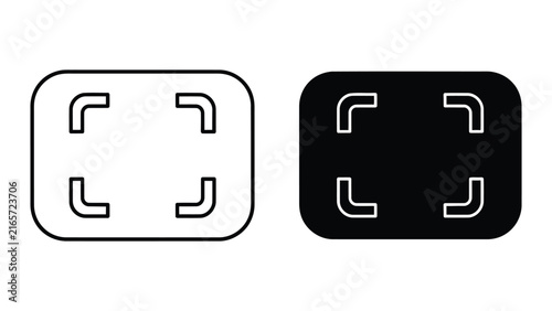 Full screen frame crop vector icon set in outline and solid black variations