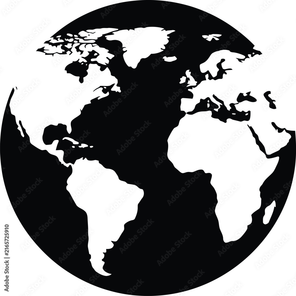 Obraz premium Black silhouette of a world map globe icon with international, silhouette
