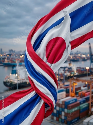 Thailand and Japan Trade Partnership. Bilateral economic cooperation, international commerce, maritime logistics, import export activity, global supply chains and strong business connections
