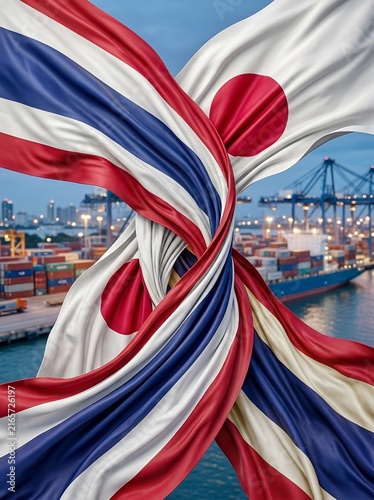 Thailand and Japan Trade Partnership. Bilateral economic cooperation, international commerce, maritime logistics, import export activity, global supply chains and strong business connections