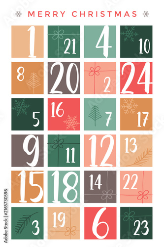 colorful advent calendar 24 christmas gifts vector illustration