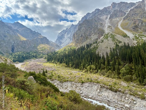 Breathtaking scenery of the valley at Ala Archa National park in Kyrgyzstan