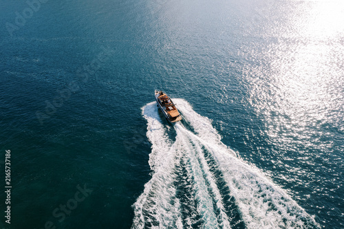 Luxury yacht cruising on Adriatic Sea near Kotor Montenegro