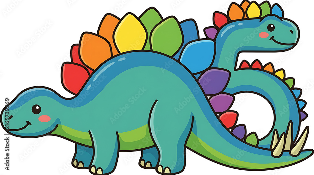 Obraz premium Cartoon dinosaur shaped like the number six on a white background