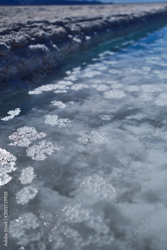 Obraz na plátně Salt crystals forming on brine water surface