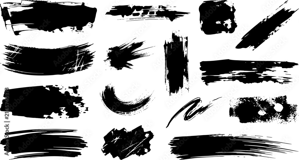 Obraz premium Set of black grunge brush strokes and ink splatters