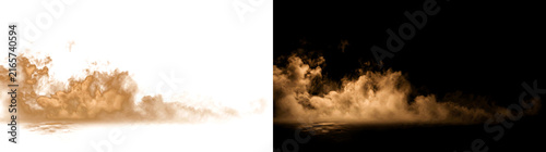 Golden fog ground mist rolling across floor with warm glowing haze for cinematic atmosphere design projects in PNG, Transparent and Black Background Versions
