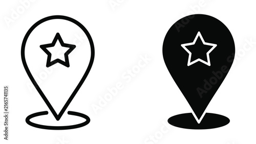 Location pin with star symbol vector icon set isolated on white background