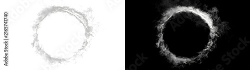 Grey smoke ring glowing circular effect with mystical fog swirl for cinematic design projects in PNG, Transparent and Black Background Versions