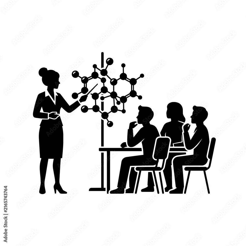 Fototapeta premium Science teacher explaining molecular structure to students