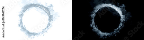 White smoke ring glowing circular effect with mystical fog swirl for cinematic design projects in PNG, Transparent and Black Background Versions