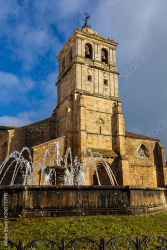 Collegiate church of San Miguel featuring Gothic, Renaissance, and Herrerian architecture on the main square, Aguilar de Campoo, Palencia, Castile and Leon, Spain.