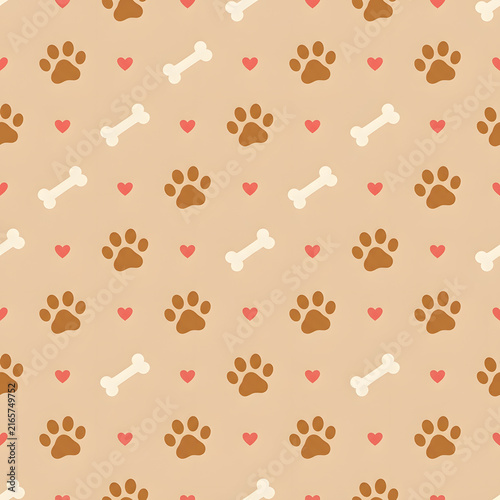 Seamless dog paw pattern background | Cute puppy bone and heart illustration | Pet shop wrapping paper design | Minimalist animal print wallpaper