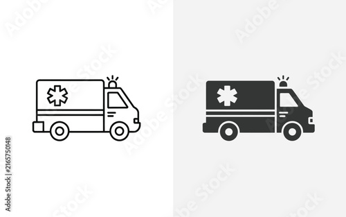 Ambulance vector icon set outline and solid medical vehicle symbols